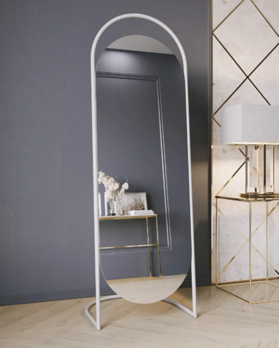Дизайнерское напольное зеркало Glass Memory Queen в металлической раме белого цвета